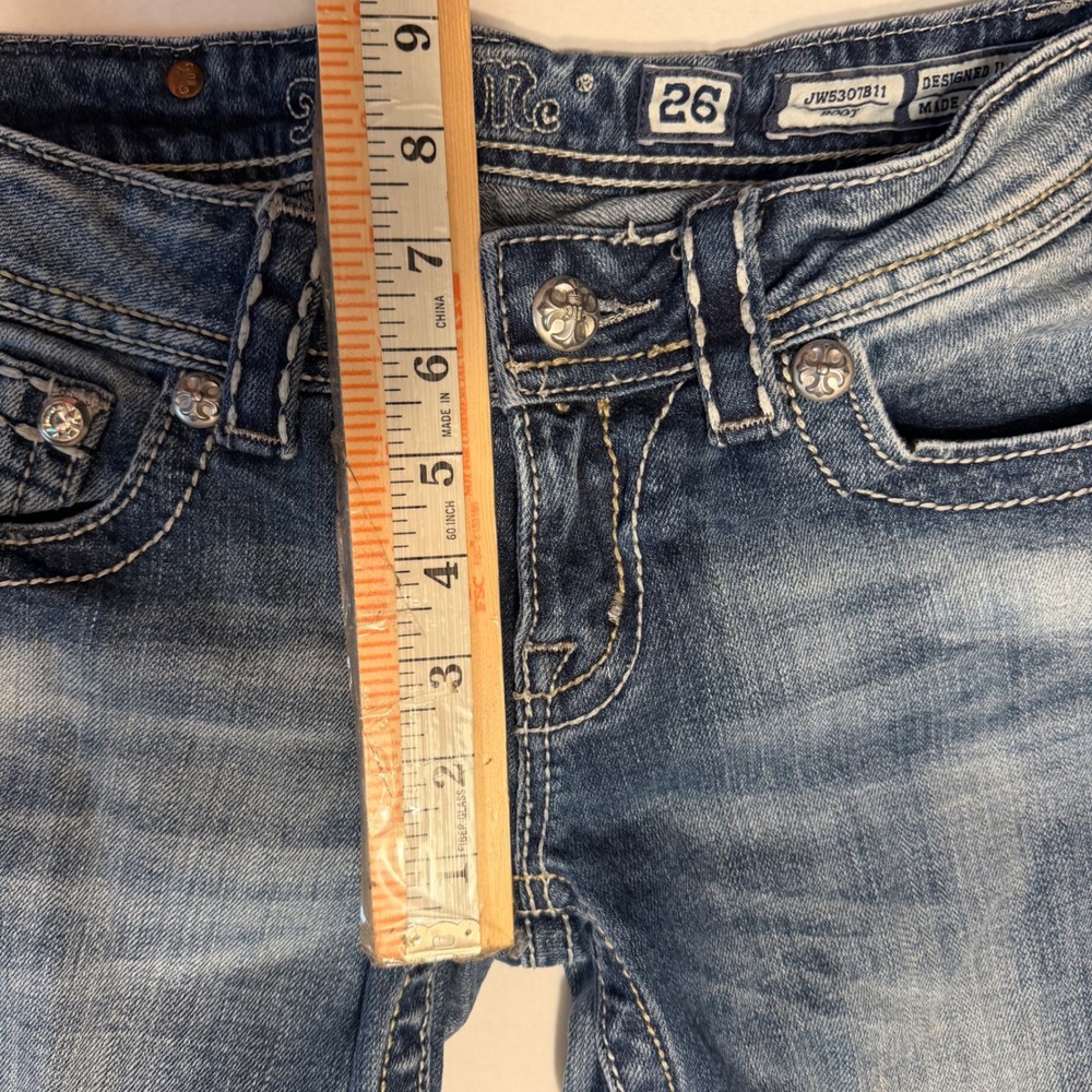 Miss Me Y2K Womens Bootcut Jeans Size 26 Medium Wash Blingy Low Rise Embellished - Picture 6 of 12